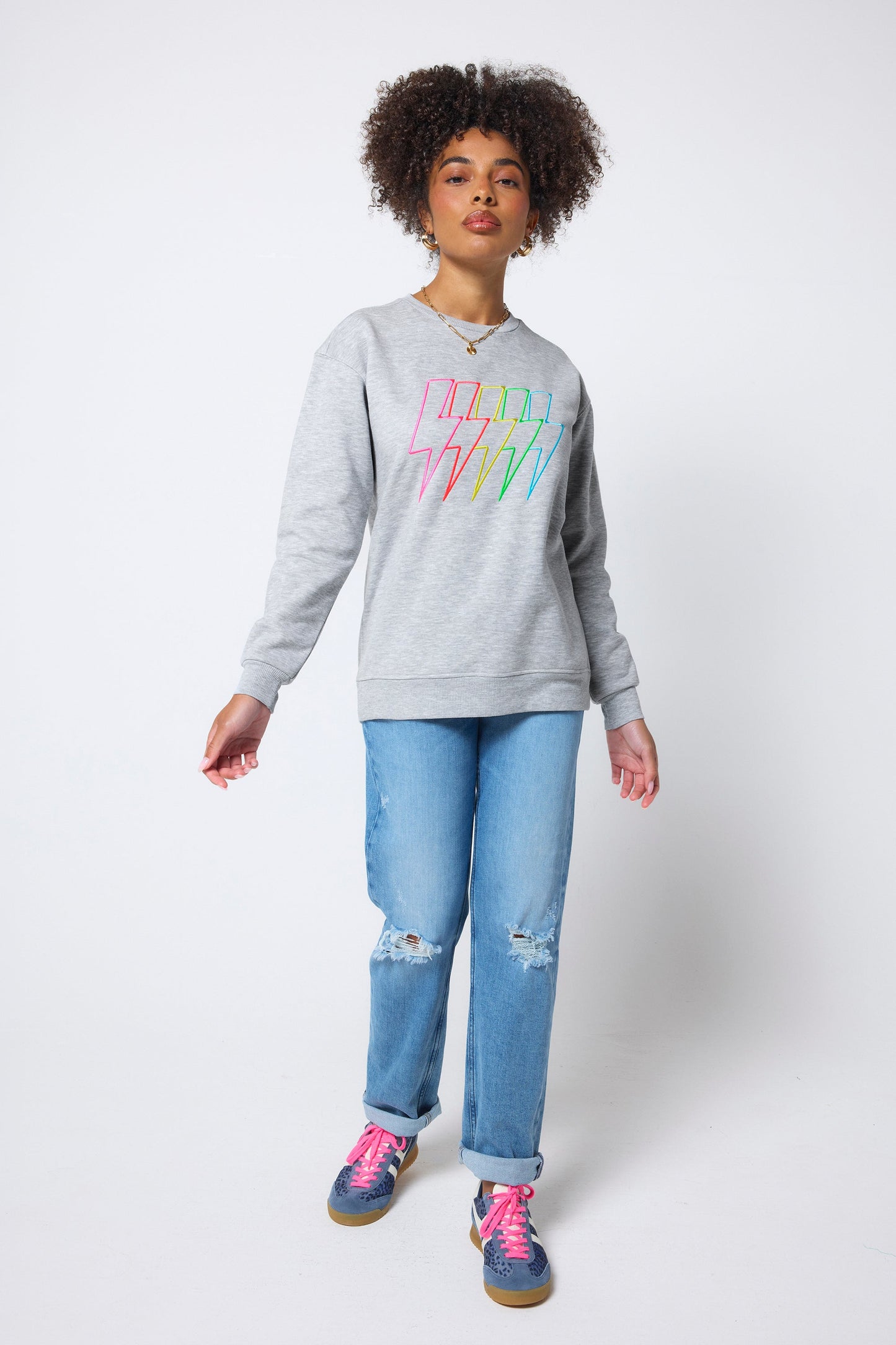 Grey Marl Multi Neon Bolt Longline Sweatshirt