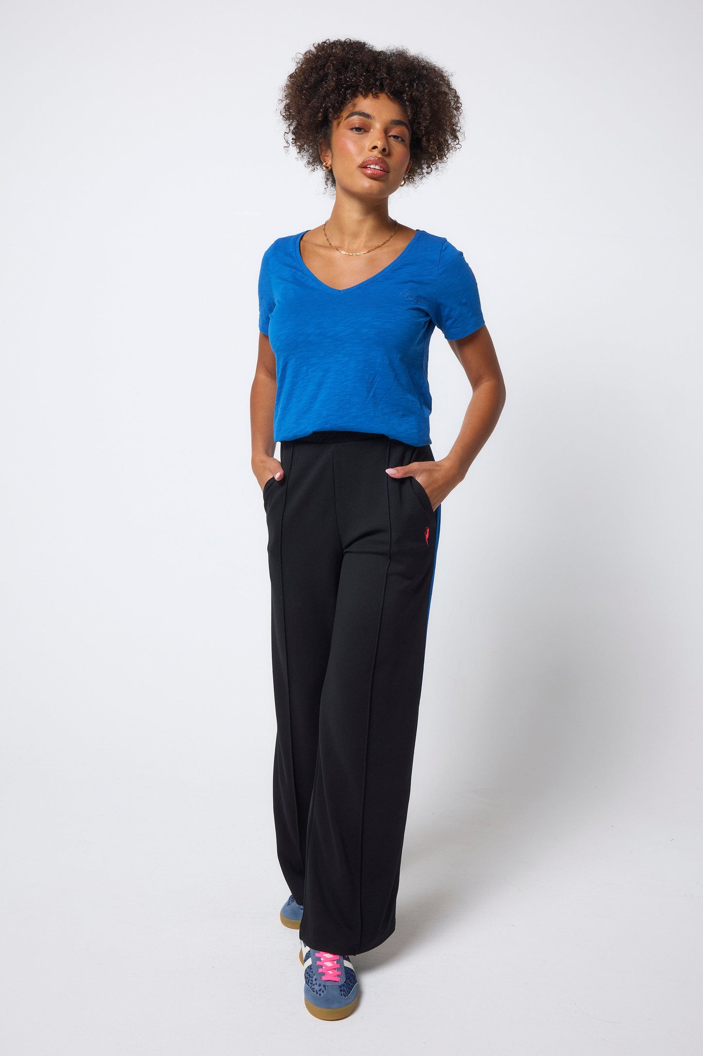 Black Side Stripe Wide Leg Jersey Trousers
