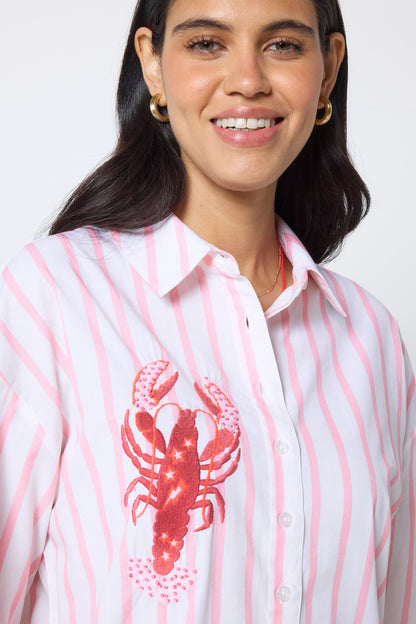 COMING SOON: Peach & White Stripe Lobster Embellishment Shirt