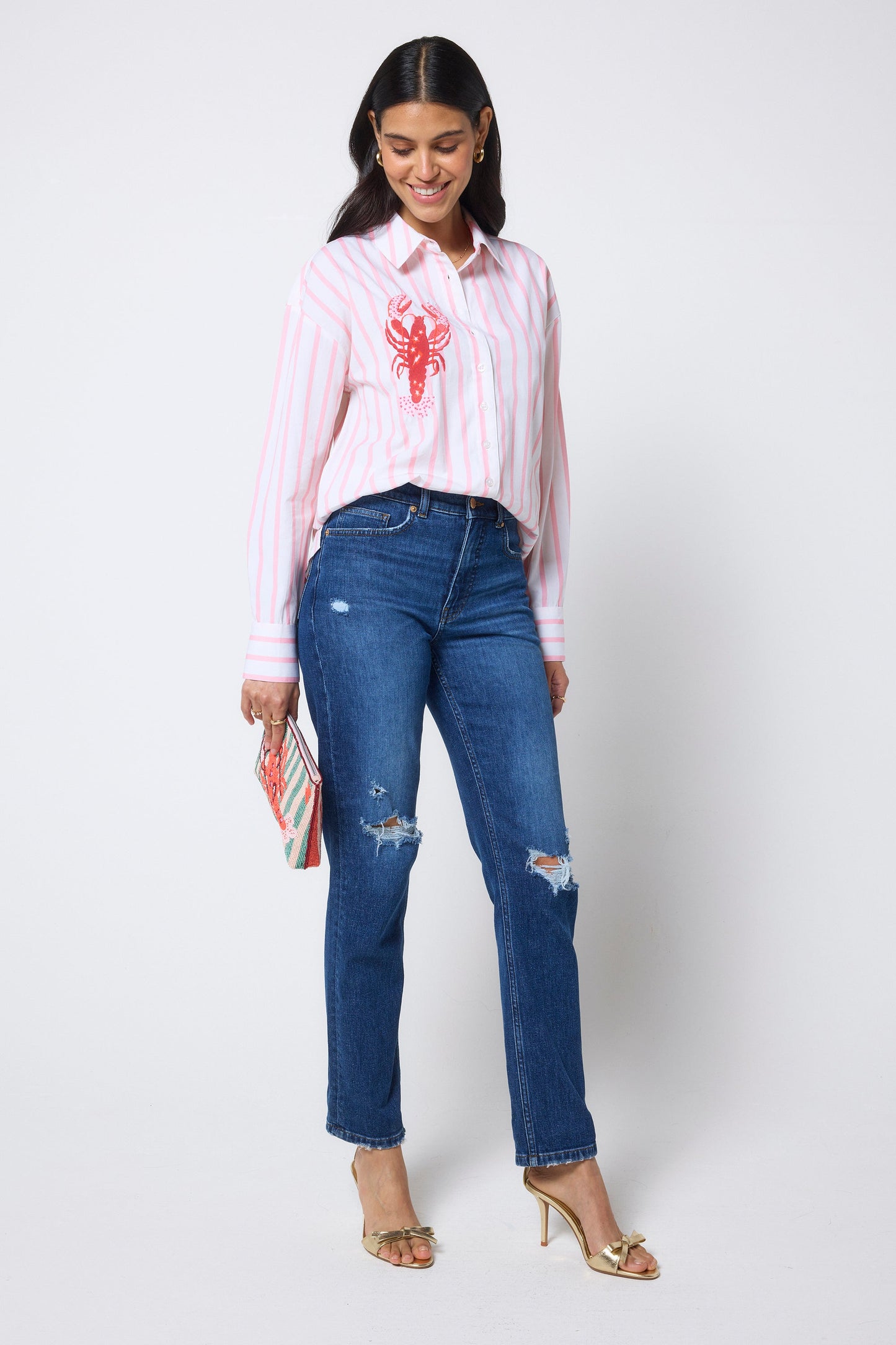 COMING SOON: Peach & White Stripe Lobster Embellishment Shirt