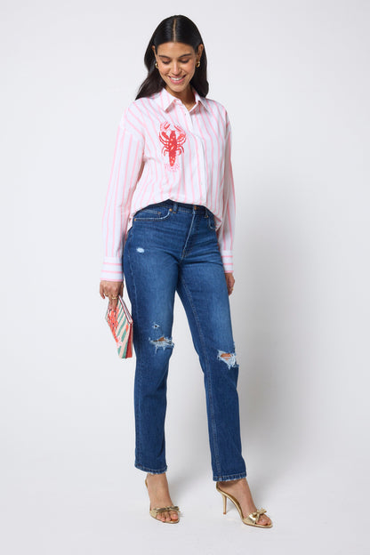 COMING SOON: Peach & White Stripe Lobster Embellishment Shirt