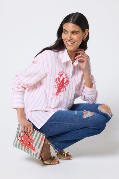 COMING SOON: Peach & White Stripe Lobster Embellishment Shirt