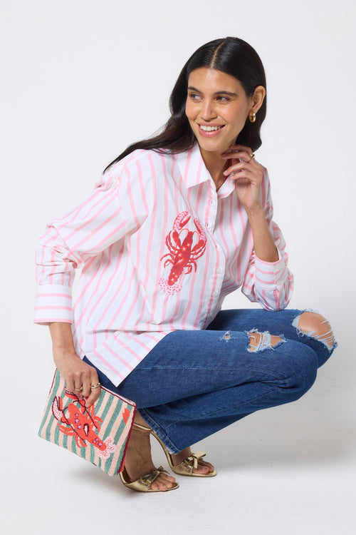 COMING SOON: Peach & White Stripe Lobster Embellishment Shirt