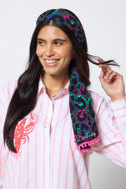 Grey with Pink and Green Pop Leopard Charity Super Scarf
