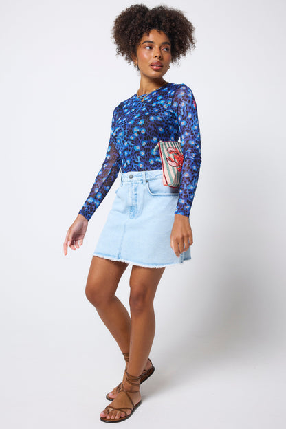Navy Paradise Cheetah Printed Mesh Top