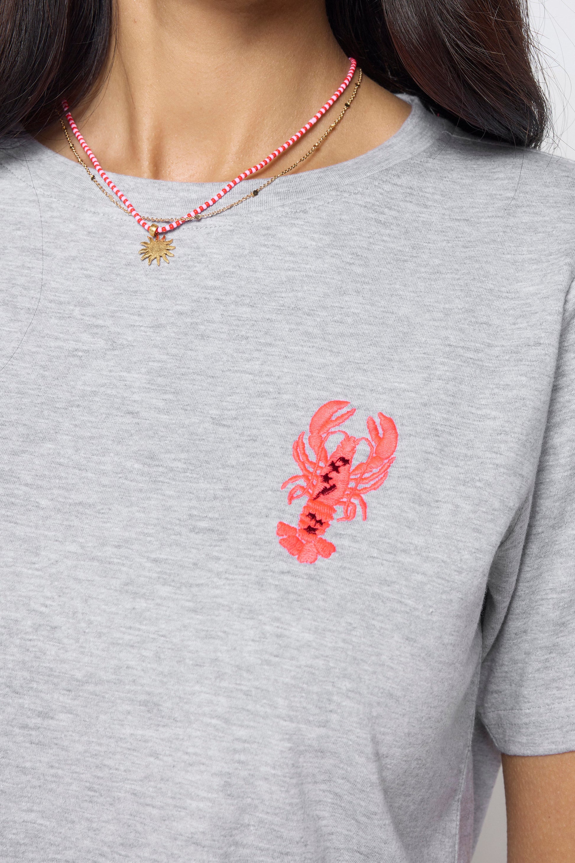 COMING SOON: Grey Marl Embroidered Lobster T-Shirt