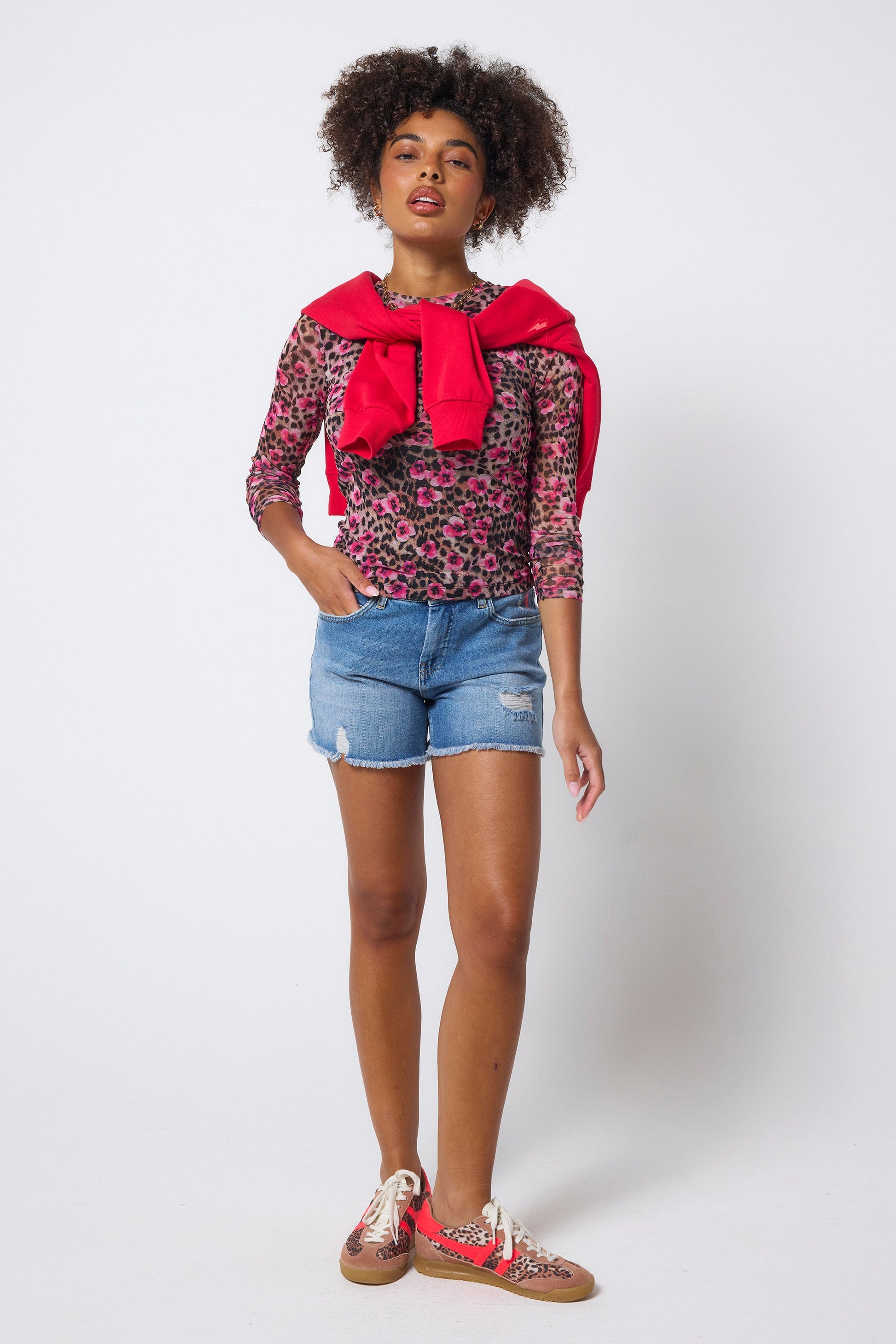 Neutral Paradise Cheetah Printed Mesh Top