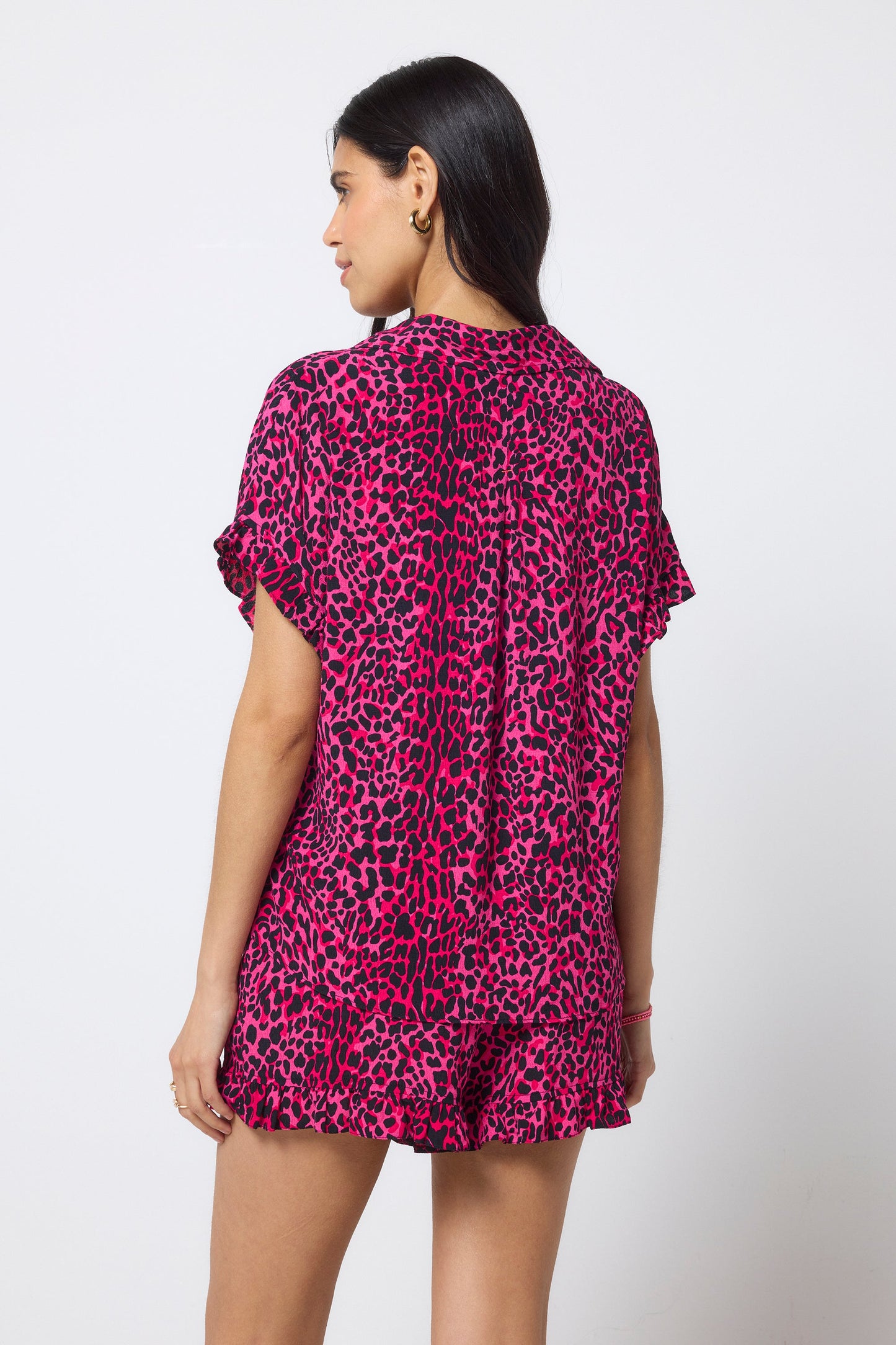 COMING SOON: Pink with Black Wild Leopard Frill Sleeve Shirt