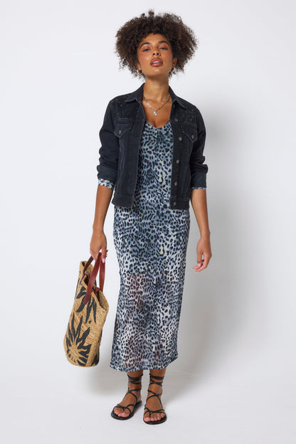 Grey Cheetah Mesh Midi Dress