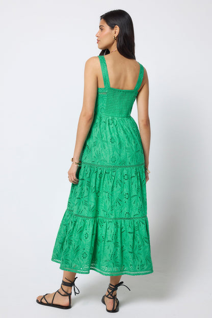 Green Broderie Zip Detail Midi Sundress