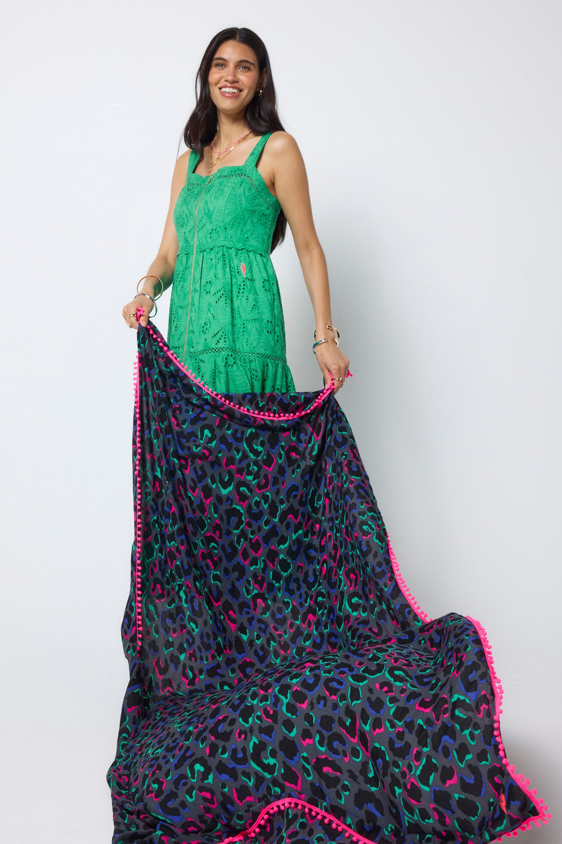 Grey with Pink and Green Pop Leopard Charity Super Scarf