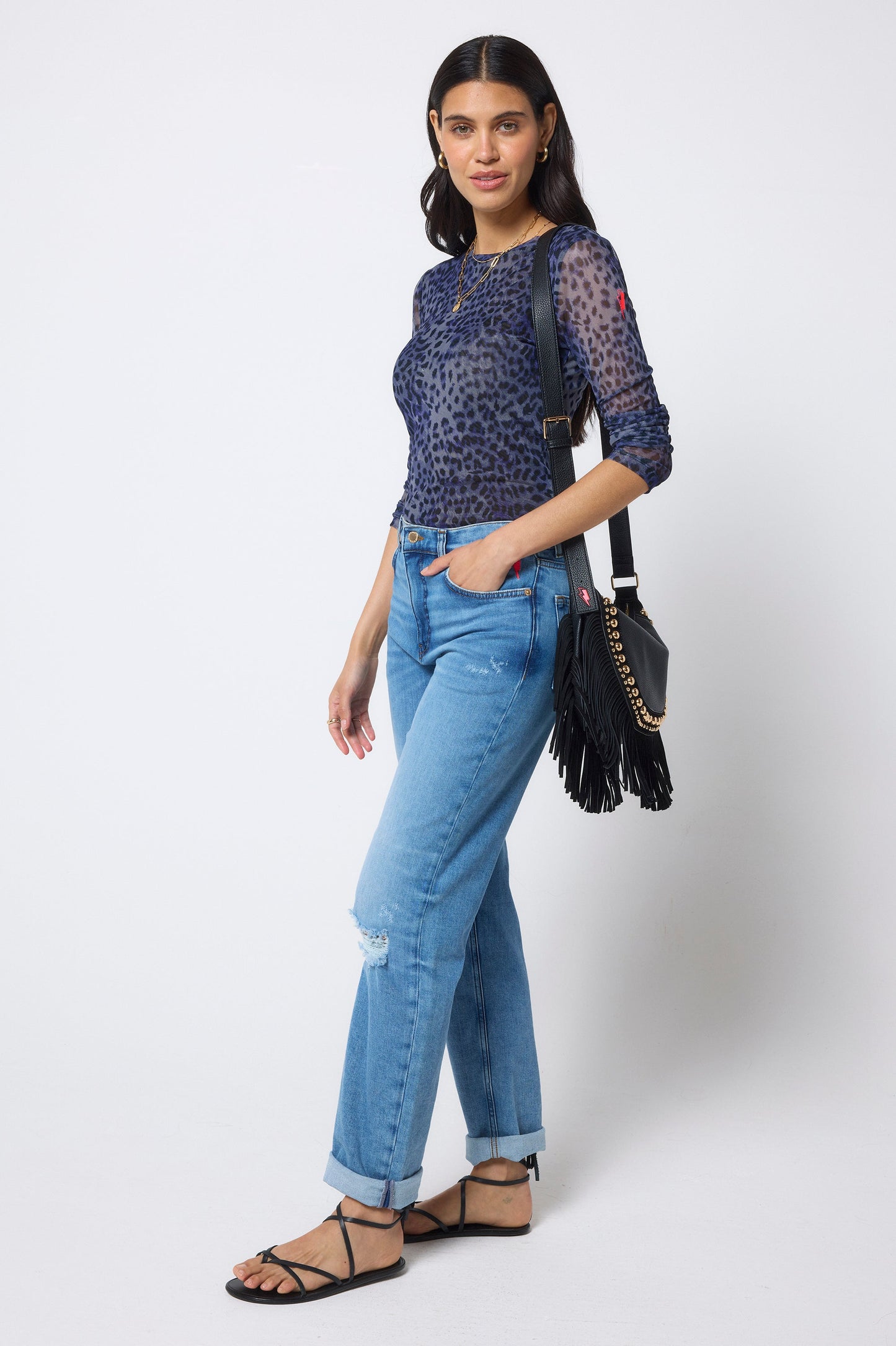 Navy Cheetah Mesh Top