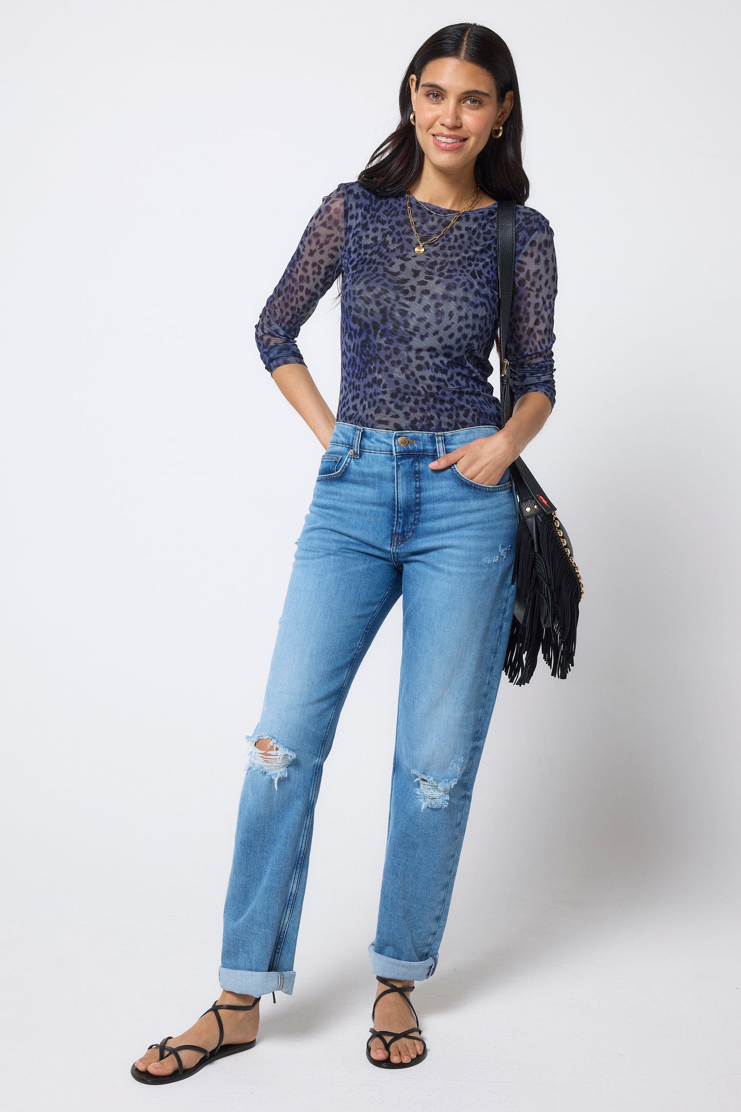 Navy Cheetah Mesh Top