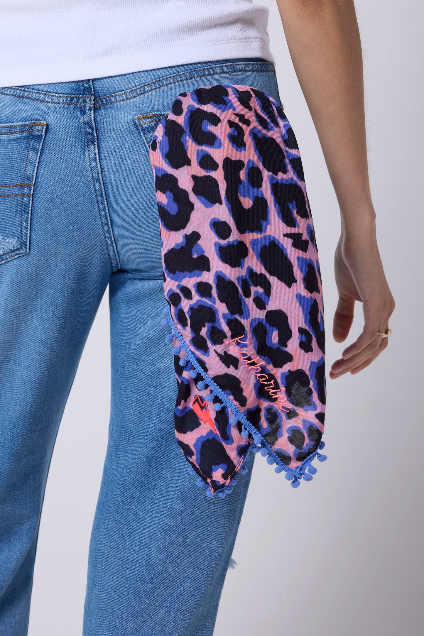 Pink with Blue and Black Shadow Leopard Charity Super Scarf