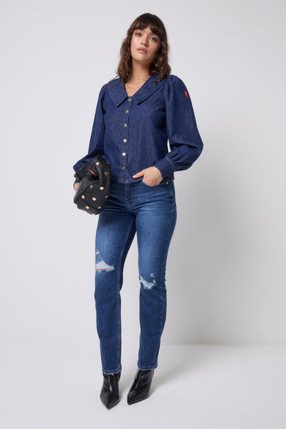 Indigo Denim Collared Blouse