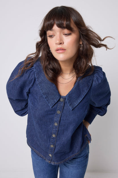 Indigo Denim Collared Blouse
