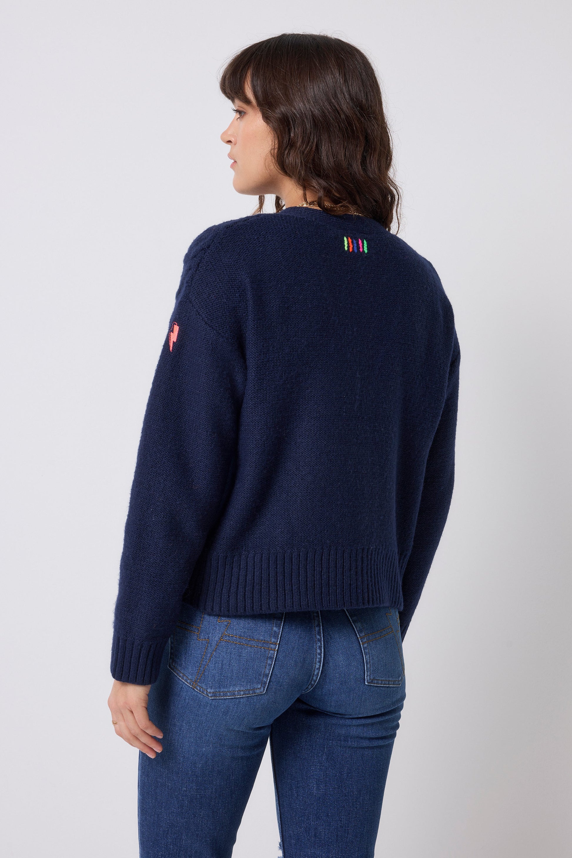 Navy with Neon Rainbow Flecks Cable Knit Cardigan