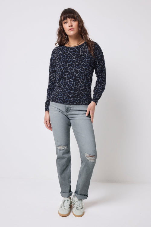 Navy Jaguar Printed Knit Jumper