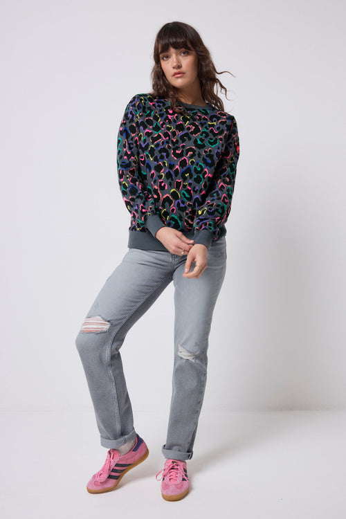 Grey with Rainbow Shadow Leopard Oversized Sweatshirt