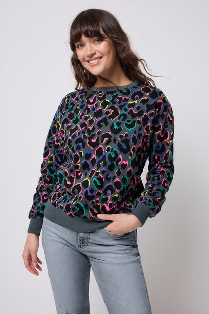 Grey with Rainbow Shadow Leopard Oversized Sweatshirt