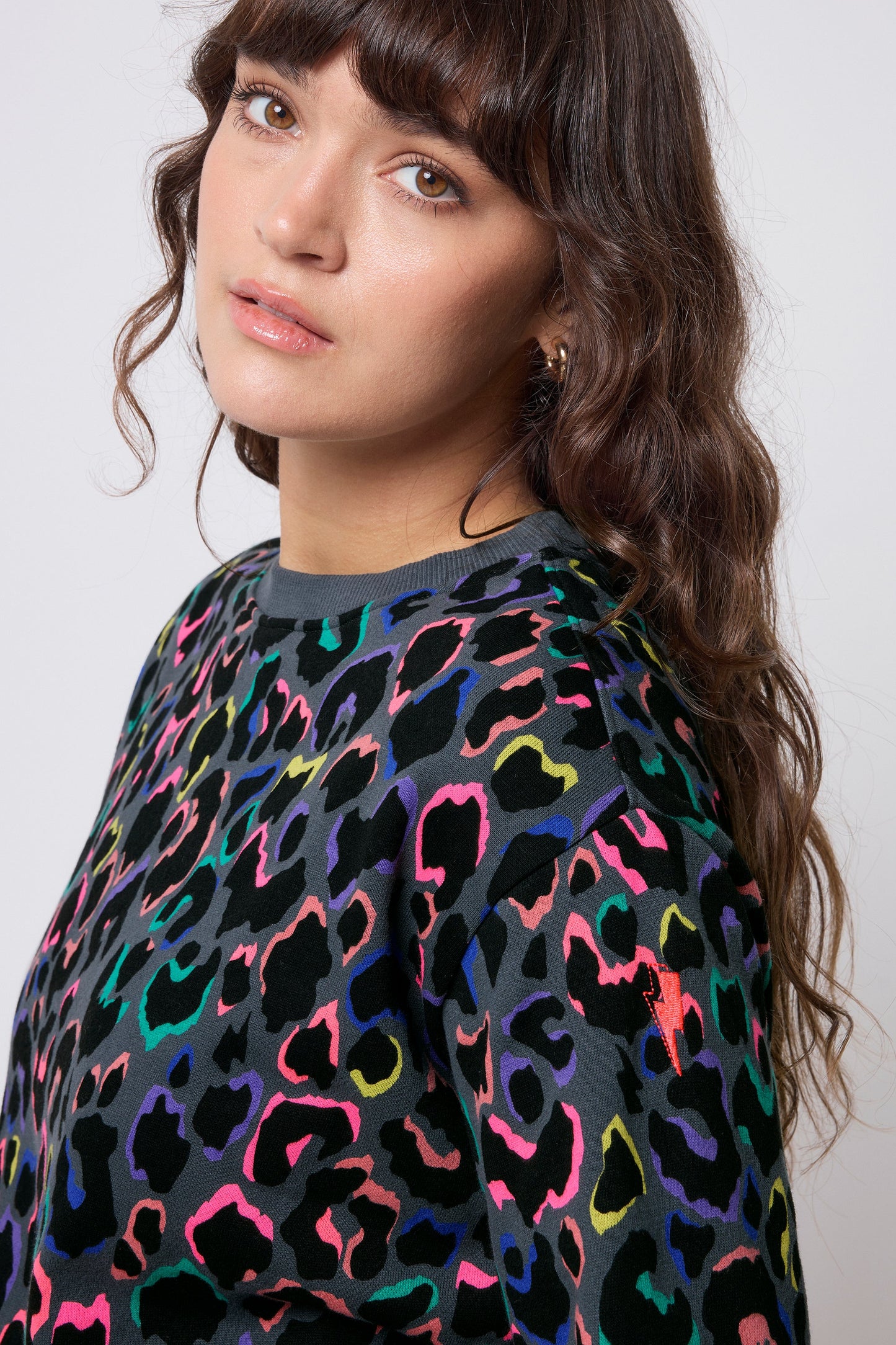 Grey with Rainbow Shadow Leopard Oversized Sweatshirt