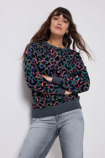 Grey with Rainbow Shadow Leopard Oversized Sweatshirt