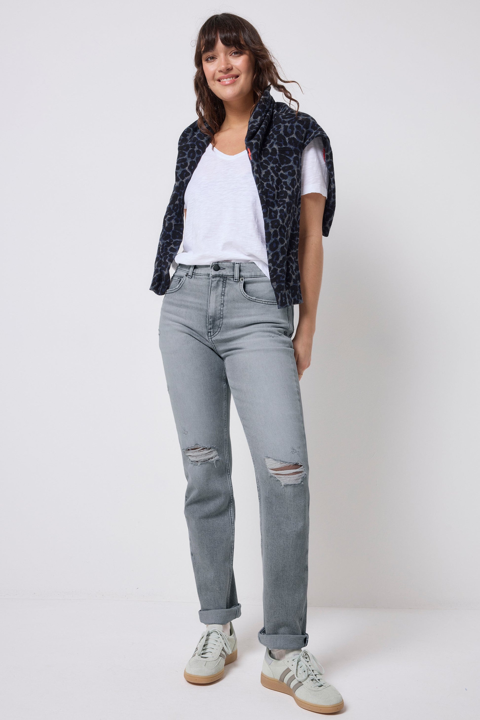 Grey Distressed Boyfriend Jeans