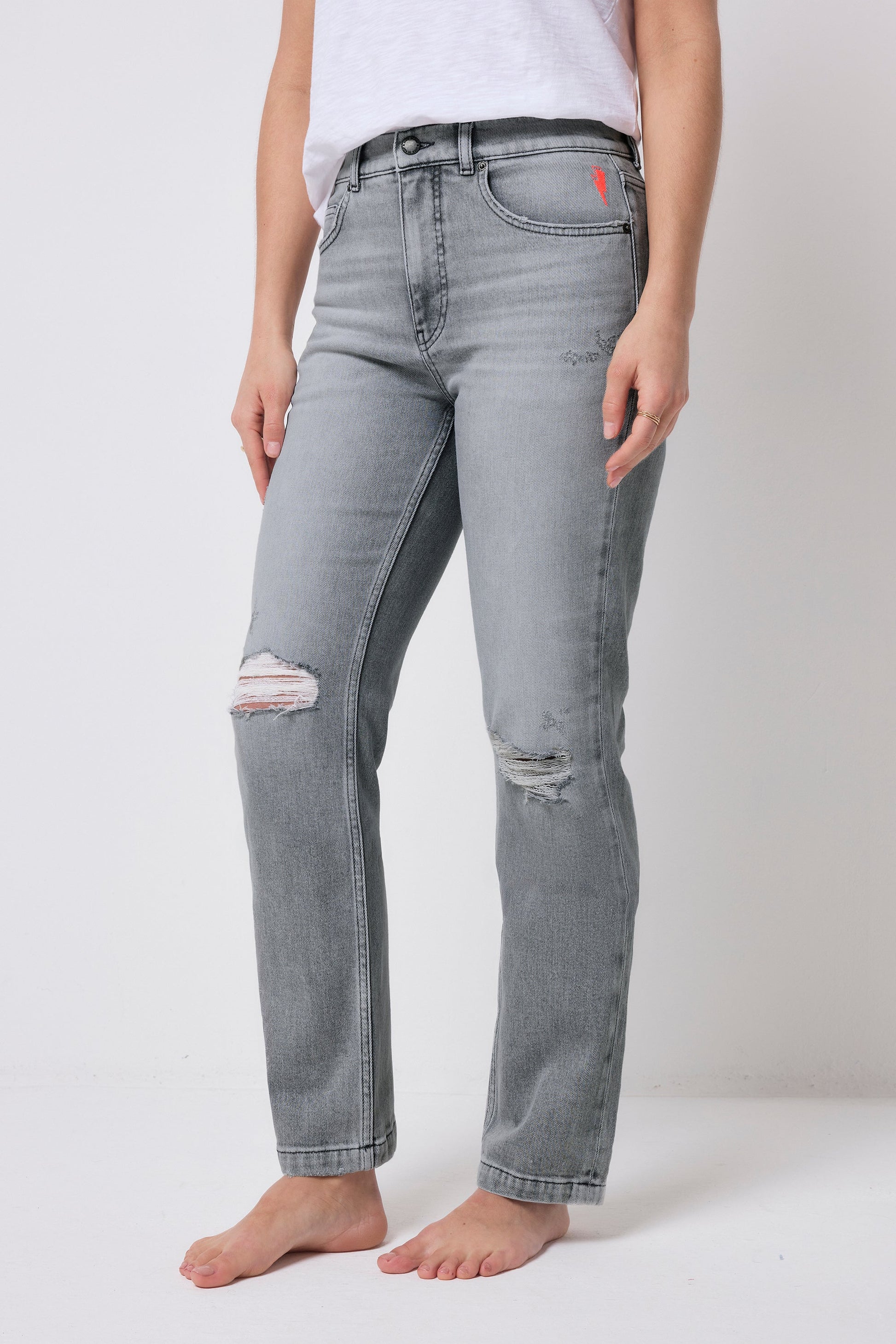 Grey Distressed Boyfriend Jeans