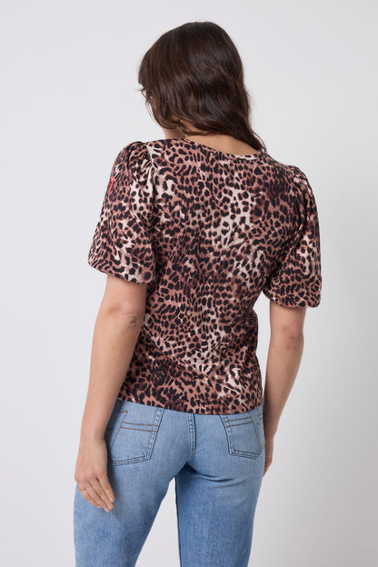 Neutral with Black Cheetah Puff Sleeve T-Shirt