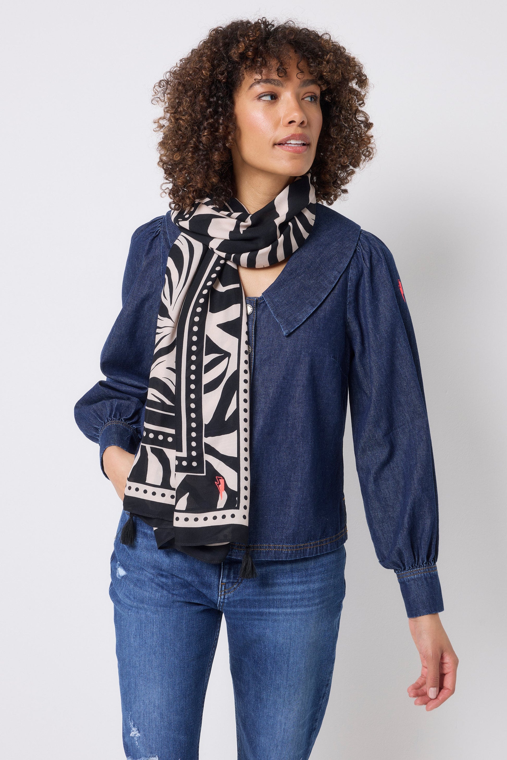 Black and Off White Zebra and Lightning Bolt Charity Super Scarf