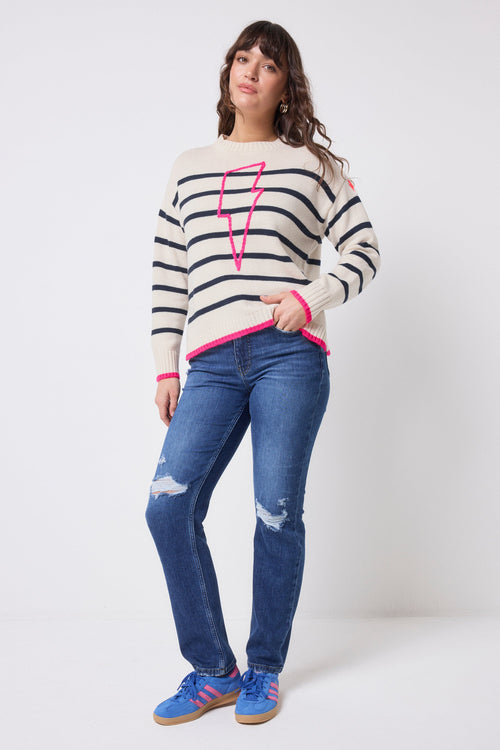 Cream with Navy Breton Stripe Knit Jumper