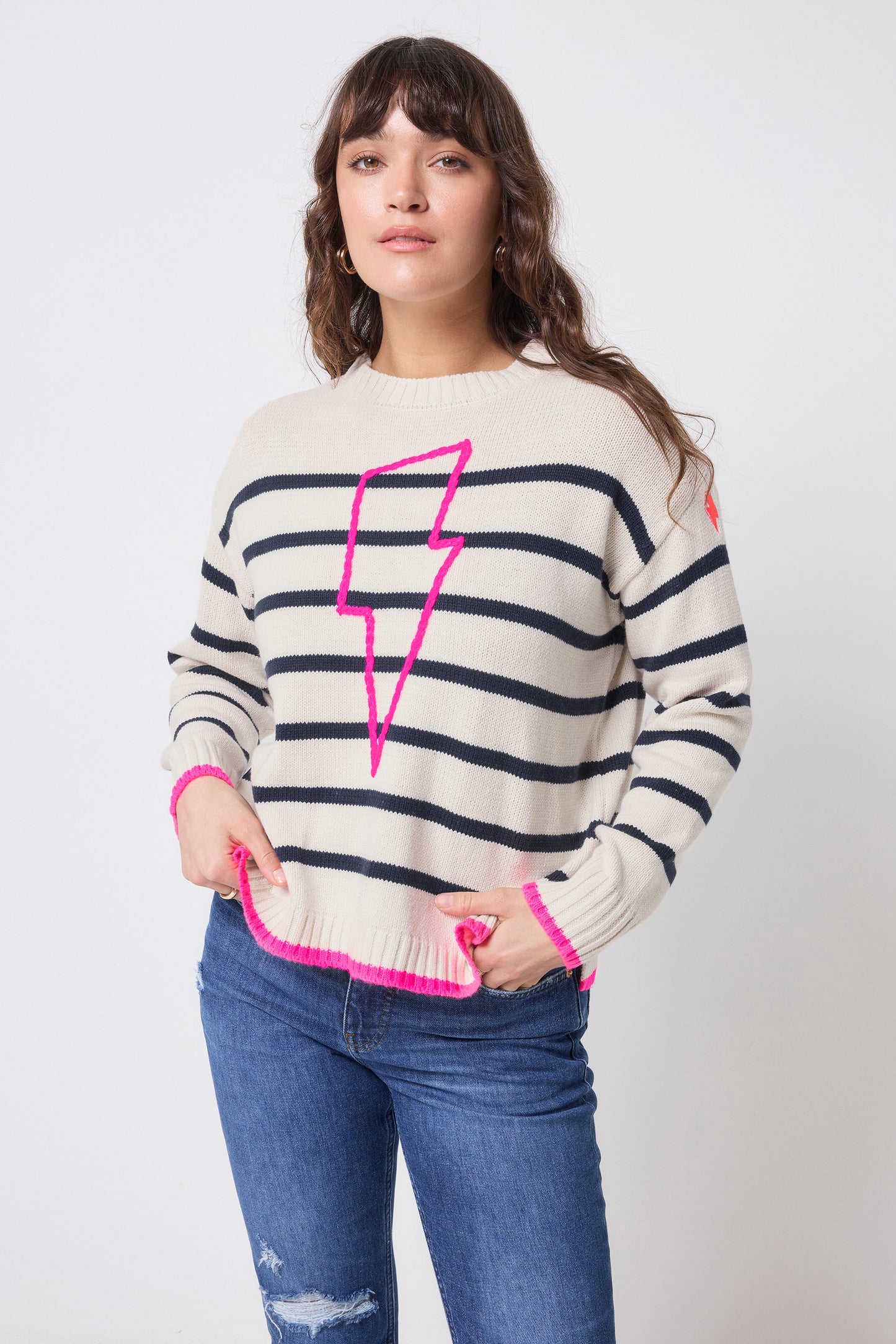 Cream with Navy Breton Stripe Knit Jumper