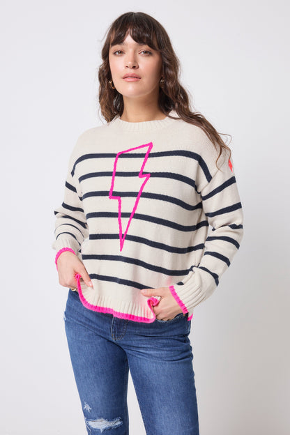 Cream with Navy Breton Stripe Knit Jumper