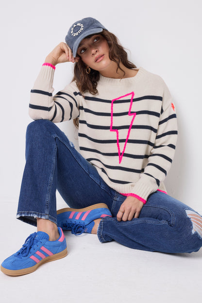 Cream with Navy Breton Stripe Knit Jumper