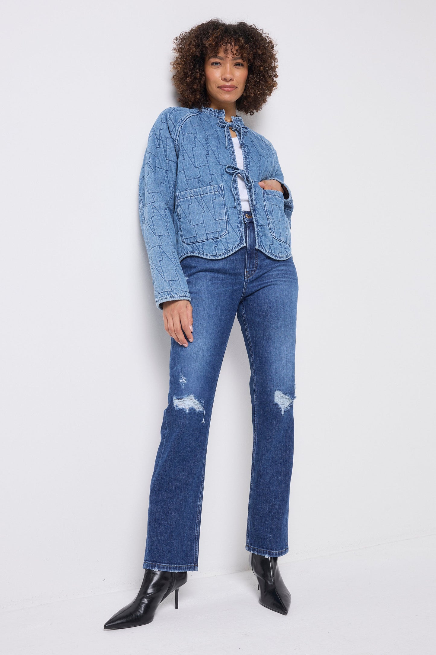 Mid Indigo Wash Distressed Boyfriend Jeans