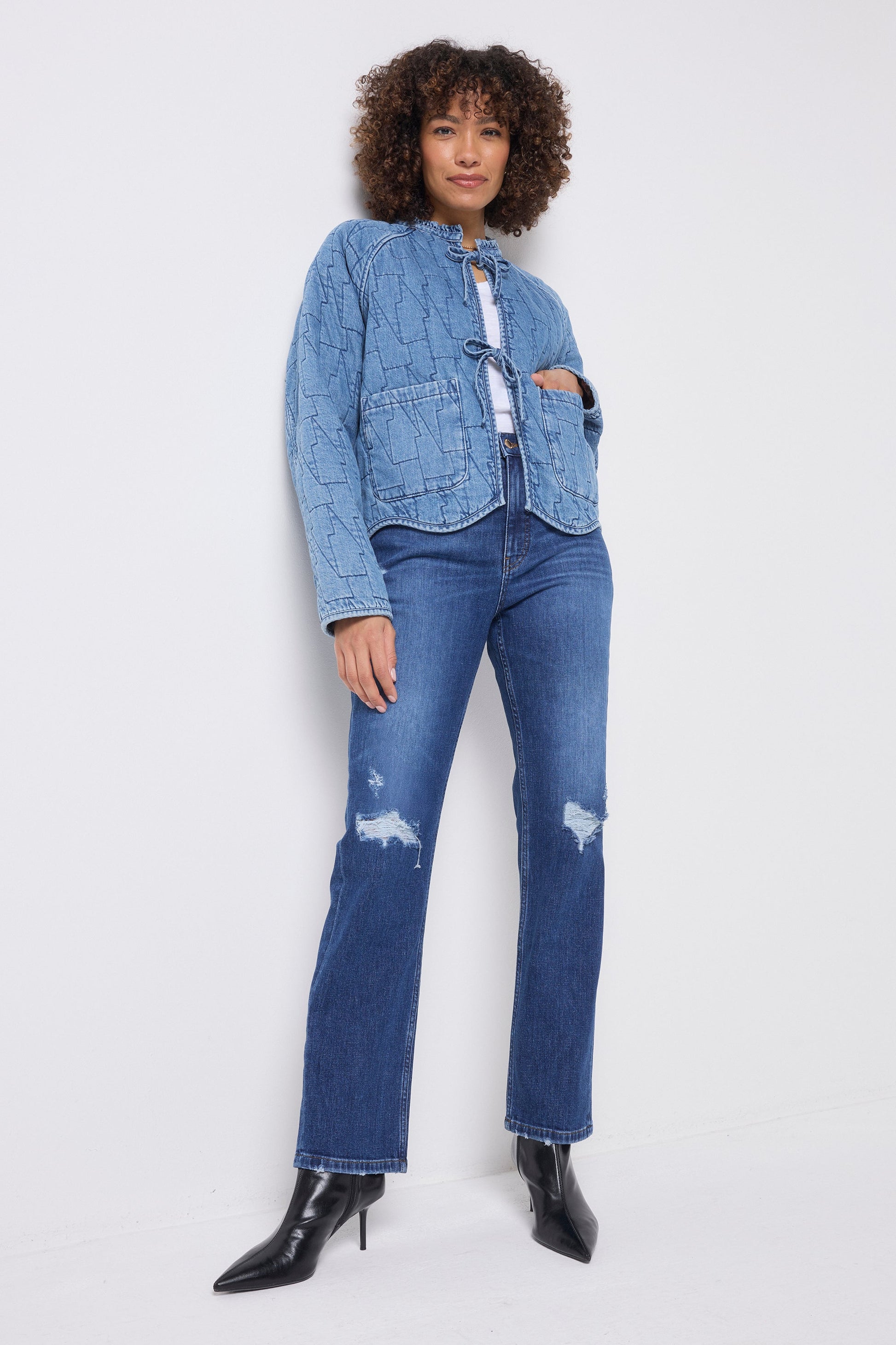 Mid Indigo Wash Distressed Boyfriend Jeans