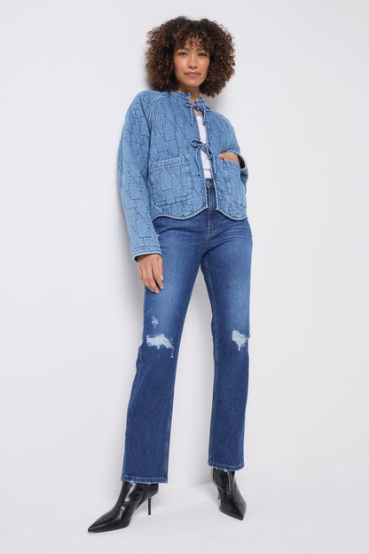 Mid Indigo Wash Distressed Boyfriend Jeans