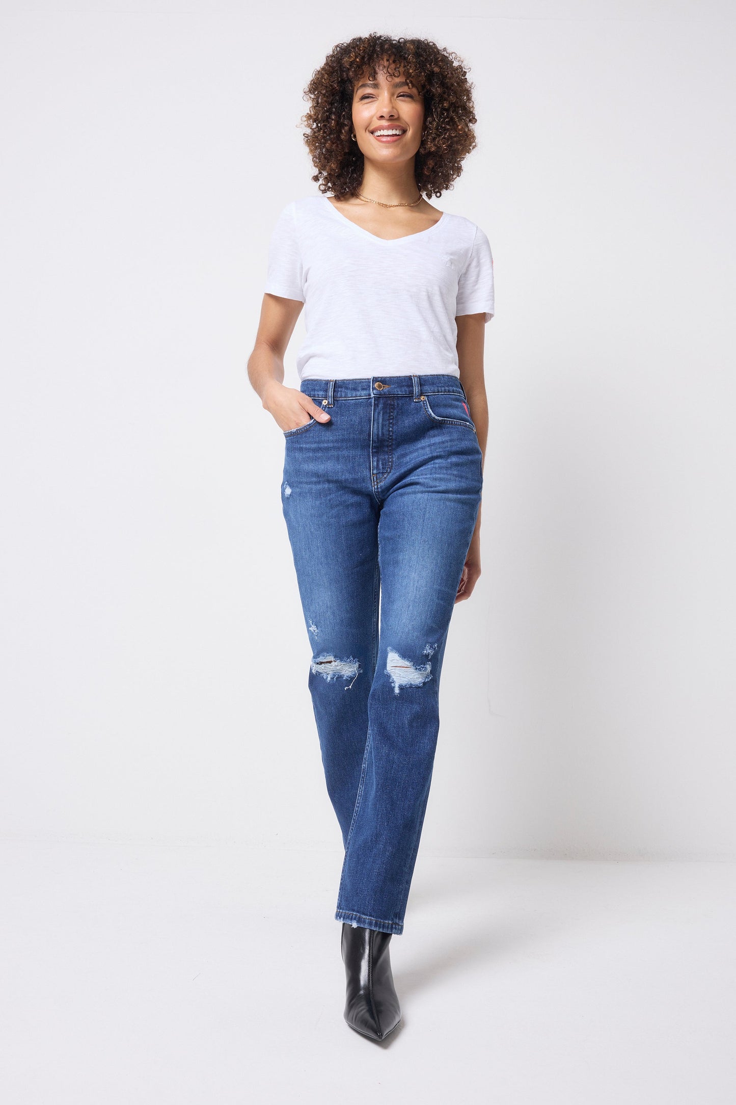 Mid Indigo Wash Distressed Boyfriend Jeans
