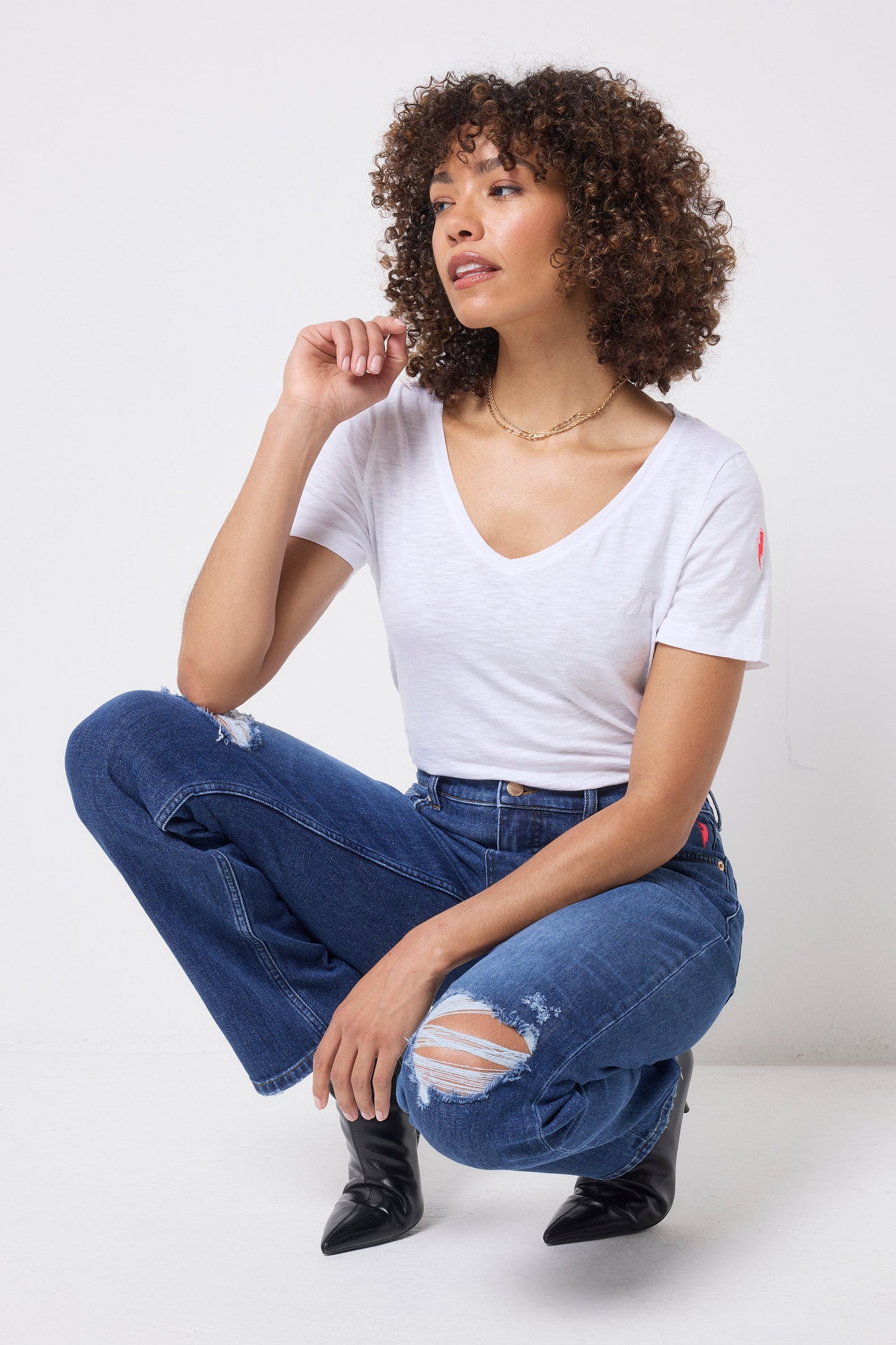 Mid Indigo Wash Distressed Boyfriend Jeans