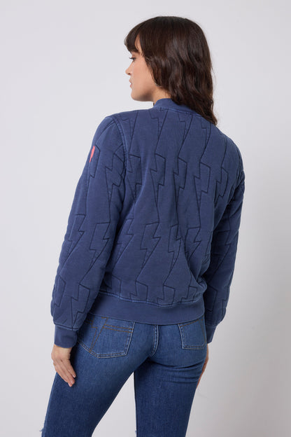 Navy Lightning Bolt Fitted Quilted Bomber Jacket