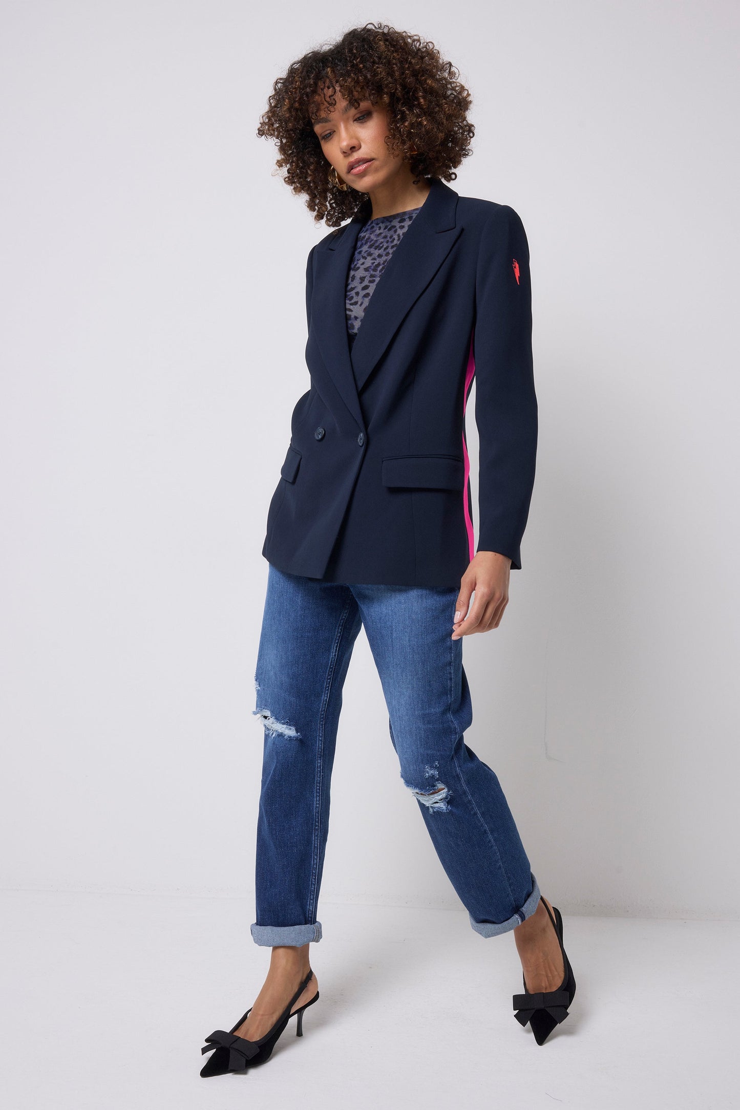 Navy with Pink Side Stripe Blazer