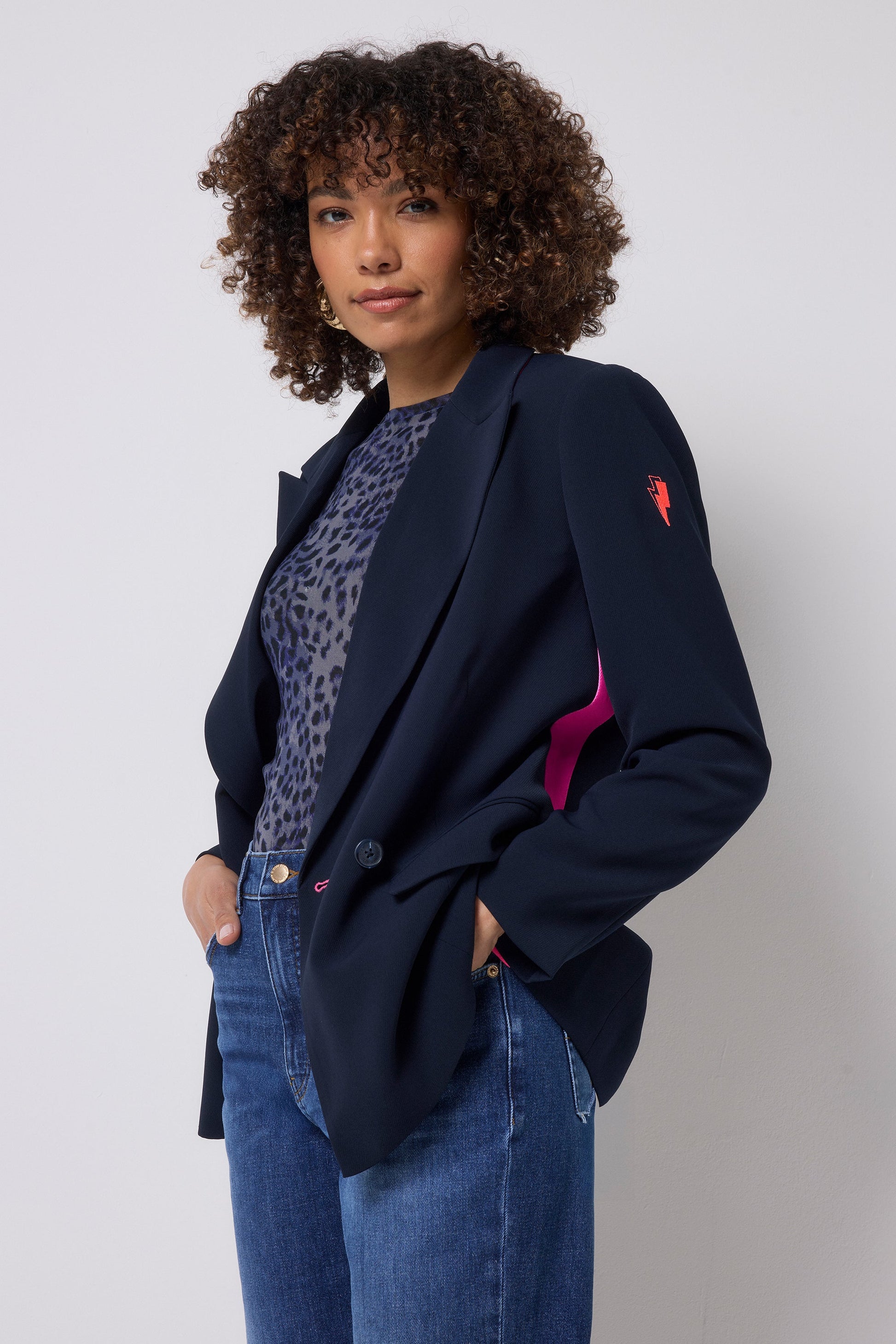 Navy with Pink Side Stripe Blazer