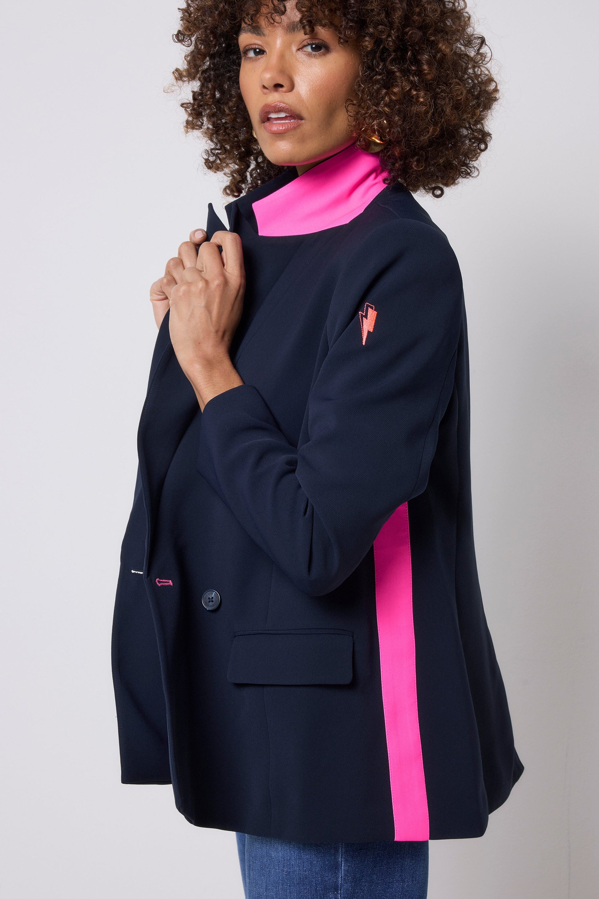 Navy with Pink Side Stripe Blazer