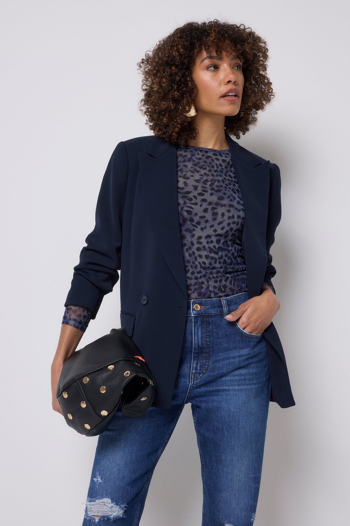 Navy with Pink Side Stripe Blazer