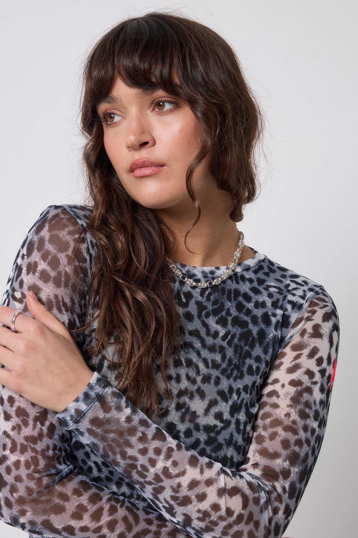 Grey Cheetah Mesh Top
