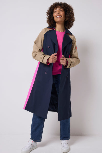 Navy and Stone Colourblock Trench Coat