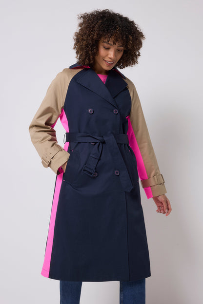 Navy and Stone Colourblock Trench Coat