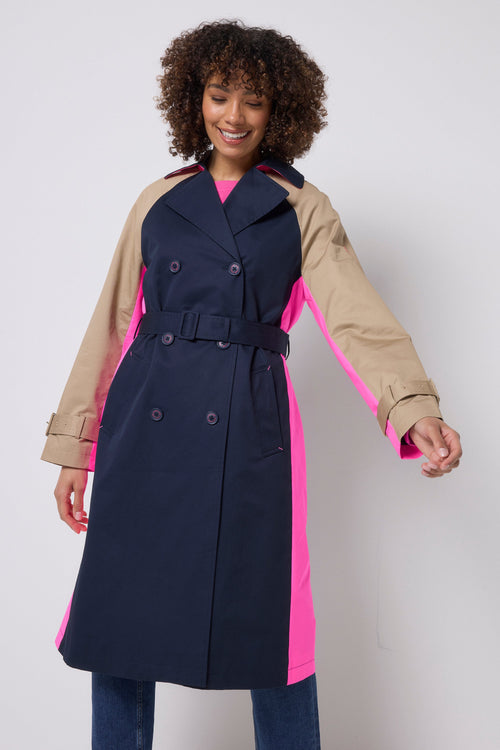 Navy and Stone Colourblock Trench Coat
