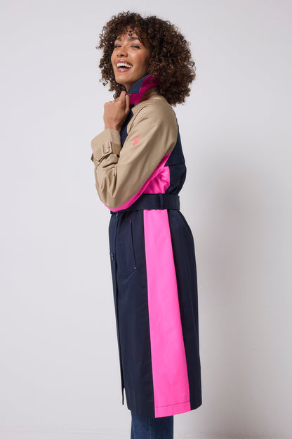 Navy and Stone Colourblock Trench Coat