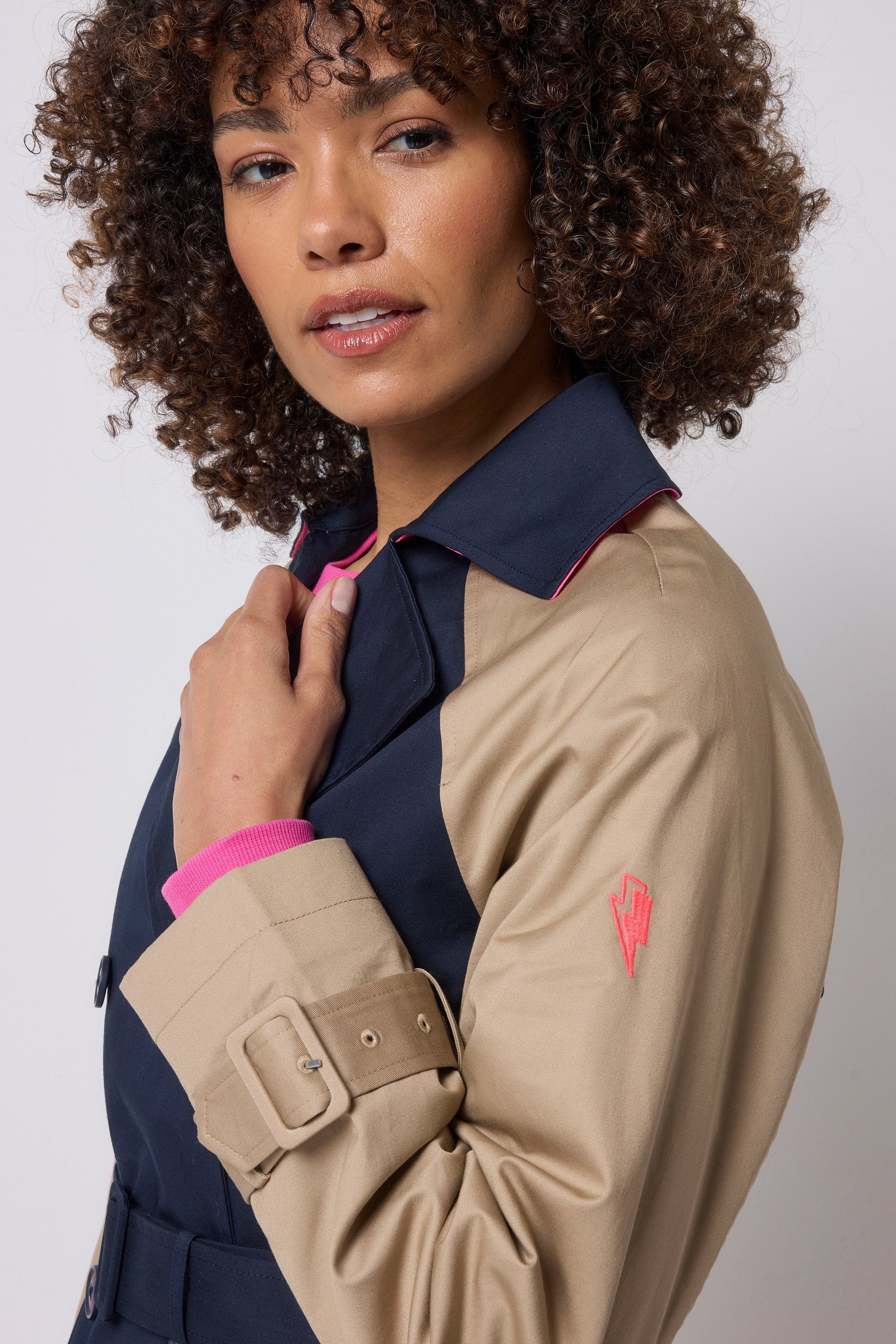 Navy and Stone Colourblock Trench Coat